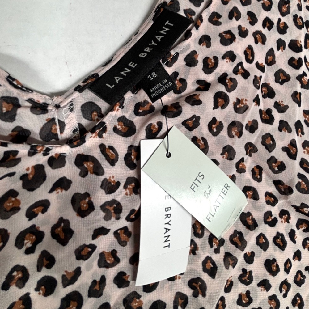 Lane Bryant Leopard Print Sleeveless Ruffle Tank Top Blouse 18 Relaxed Vneck NEW - Picture 3 of 8